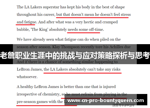 老詹职业生涯中的挑战与应对策略探析与思考 老詹职业生涯中的挑战与应对策略探析与思考